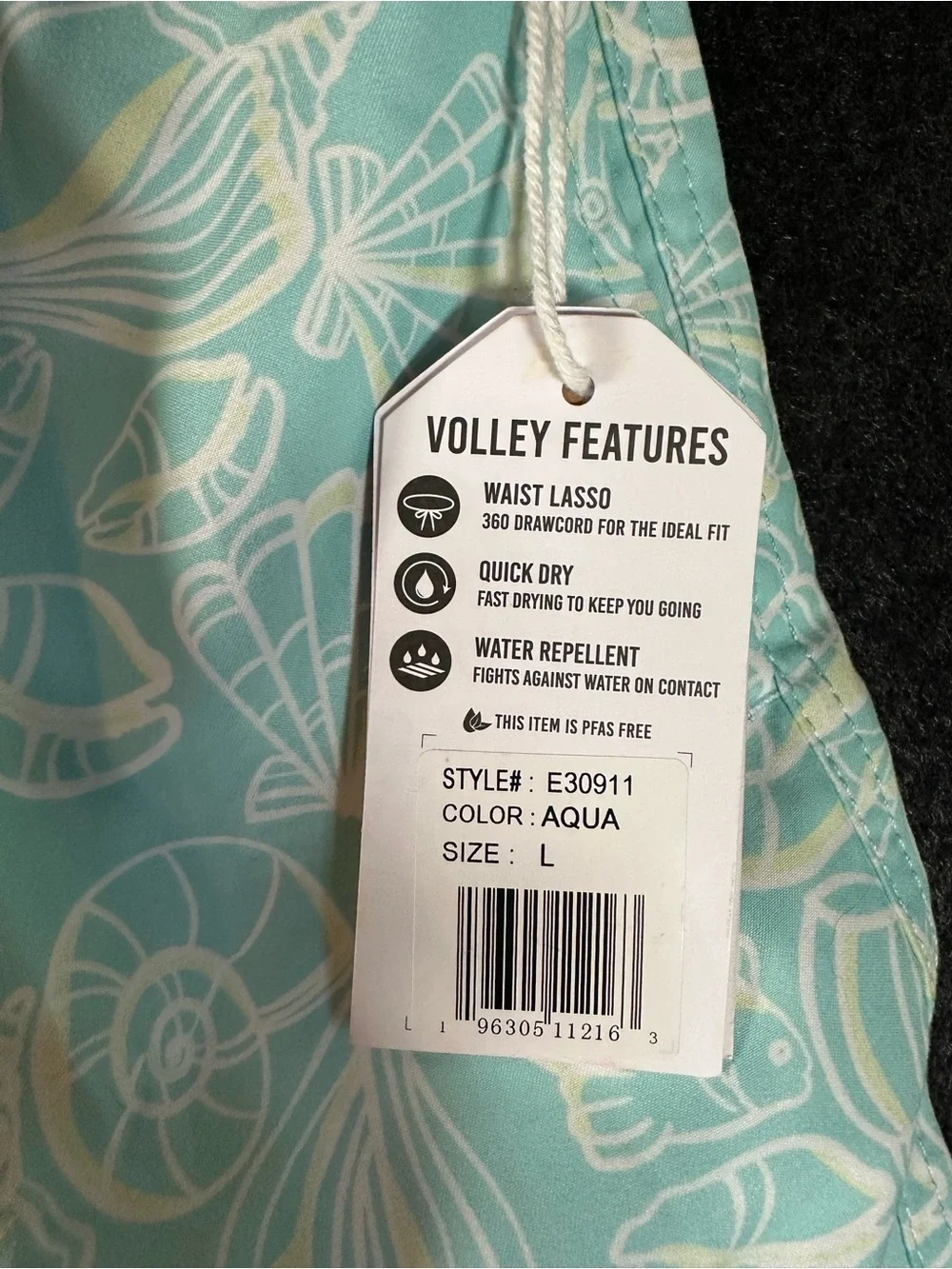 The Endless Summer Men's Large Aqua Volley Swim Shorts Seashell Print 17